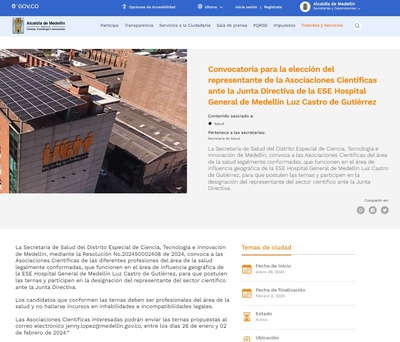 Convocatoria para la elección del representante de la Asociaciones Científicas ante la Junta Directiva de la ESE Hospital General de Medellín