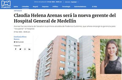Así nos ven los medios: Claudia Helena Arenas será la nueva gerente del Hospital General de Medellín
