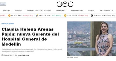 Así nos ven los medios: Claudia Helena Arenas Pajón: nueva Gerente del Hospital General de Medellín