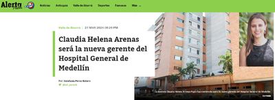 Así nos ven los medios: Claudia Helena Arenas será la nueva gerente del Hospital General de Medellín