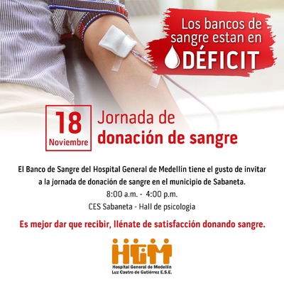 Jornada de donación de sangre, 18 de noviembre - municipio de Sabaneta