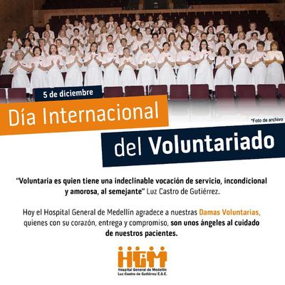 Día internacional del voluntariado, 5 de diciembre - Damas Voluntarias Hospital General de Medellín.