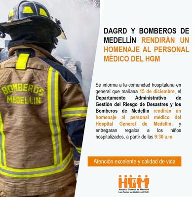 El Hospital General será visitado por miembros del Cuerpo de Bomberos de Medellín y DAGRED Antioquia en Navidad.